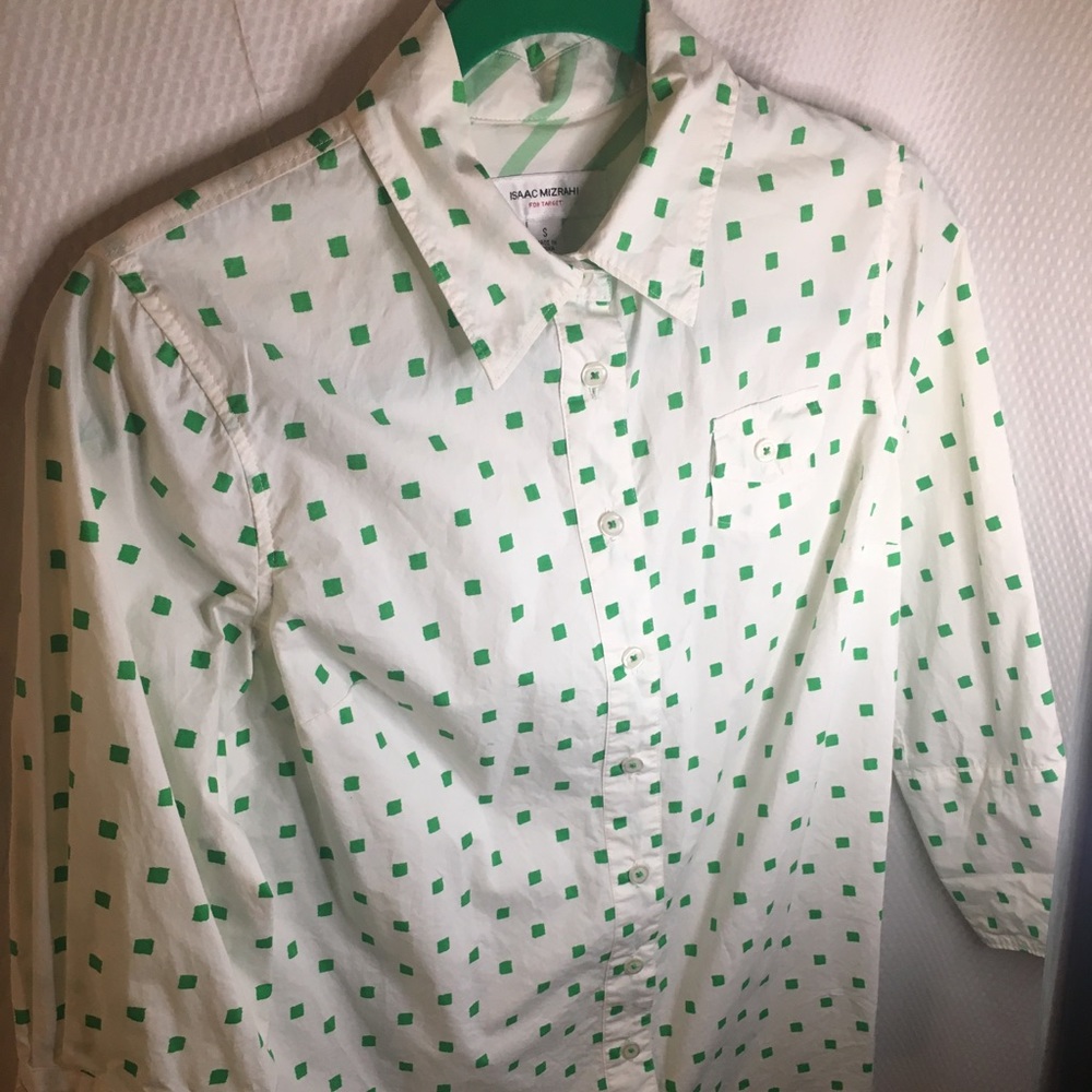 Isaac Mizrahi for Target | Women’s White with Green Squares Button Down Top - Picture 10 of 10